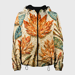 Куртка с капюшоном женская Мозаика осенняя листва в теплых тонах, цвет: 3D-черный