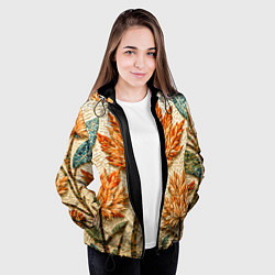 Куртка с капюшоном женская Мозаика осенняя листва в теплых тонах, цвет: 3D-черный — фото 2