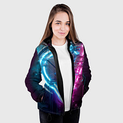 Куртка с капюшоном женская Neon geometric abstraction - ai art, цвет: 3D-черный — фото 2