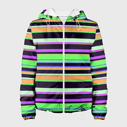 Куртка с капюшоном женская Зелёно-фиолетовый полосатый, цвет: 3D-белый