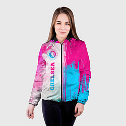 Куртка с капюшоном женская Chelsea neon gradient style по-вертикали, цвет: 3D-черный — фото 2