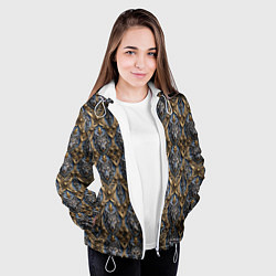 Куртка с капюшоном женская Объемные узоры и волки, цвет: 3D-белый — фото 2