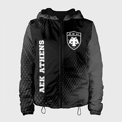 Куртка с капюшоном женская AEK Athens sport на темном фоне вертикально, цвет: 3D-черный