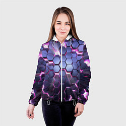 Куртка с капюшоном женская Плиты с сиреневым неоновым свечением, цвет: 3D-белый — фото 2