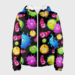 Куртка с капюшоном женская Смешные бактерии паттерн, цвет: 3D-белый