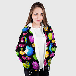 Куртка с капюшоном женская Смешные бактерии паттерн, цвет: 3D-белый — фото 2