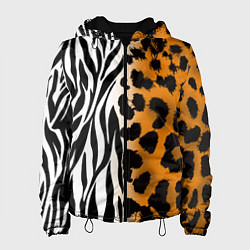 Куртка с капюшоном женская Леопардовые пятна с полосками зебры, цвет: 3D-черный