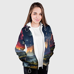 Куртка с капюшоном женская Космический фантазийный мир на другой планете, цвет: 3D-белый — фото 2