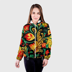 Куртка с капюшоном женская Хохлома акварель, цвет: 3D-белый — фото 2