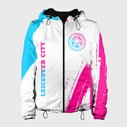 Куртка с капюшоном женская Leicester City neon gradient style вертикально, цвет: 3D-черный