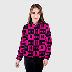 Куртка с капюшоном женская BTS pattern pink logo, цвет: 3D-черный — фото 2