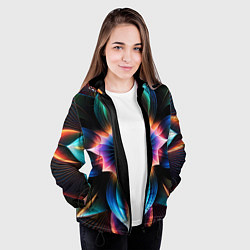 Куртка с капюшоном женская Графические лепестки радужные, цвет: 3D-черный — фото 2