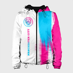 Куртка с капюшоном женская Manchester City neon gradient style по-вертикали, цвет: 3D-черный