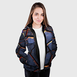 Куртка с капюшоном женская Темная абстрактная объемная плитка, цвет: 3D-черный — фото 2