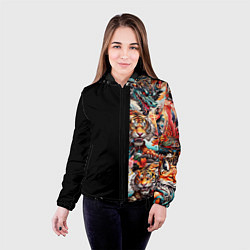 Куртка с капюшоном женская Тату ирезуми дракона тигр лис и самурай, цвет: 3D-черный — фото 2