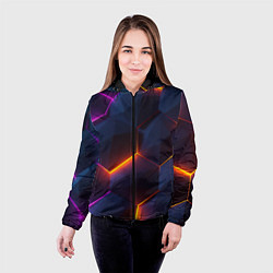 Куртка с капюшоном женская Неоновая яркая геометрическая абстракция со светом, цвет: 3D-черный — фото 2