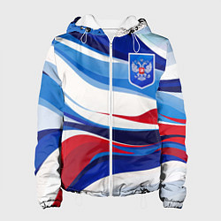 Женская куртка Герб России на абстрактном фоне в цветах России