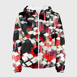 Женская куртка Черно-белые блоки в красном тумане