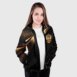 Куртка с капюшоном женская Золотой герб России на черно-золотой текстуре, цвет: 3D-черный — фото 2