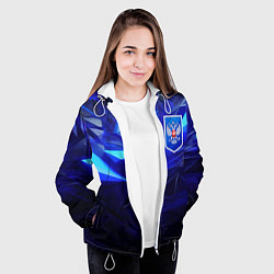 Куртка с капюшоном женская Герб России на синей абстракции, цвет: 3D-белый — фото 2