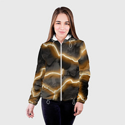 Куртка с капюшоном женская Электрический удар молнии паттерн, цвет: 3D-белый — фото 2