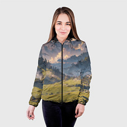 Куртка с капюшоном женская Зелёное поле и небо - аниме, цвет: 3D-черный — фото 2