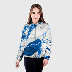 Куртка с капюшоном женская Бело-синий мрамор, цвет: 3D-черный — фото 2
