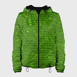 Куртка с капюшоном женская Чёрно-салатовый полосатый, цвет: 3D-черный