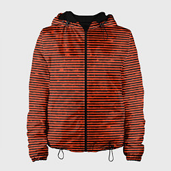 Куртка с капюшоном женская Чёрно-оранжевый полосатый, цвет: 3D-черный