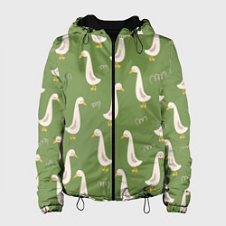 Куртка с капюшоном женская Утки на зеленой травке - паттерн, цвет: 3D-черный