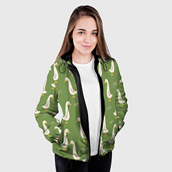Куртка с капюшоном женская Утки на зеленой травке - паттерн, цвет: 3D-черный — фото 2