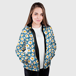 Куртка с капюшоном женская Ромашки паттерн, цвет: 3D-черный — фото 2
