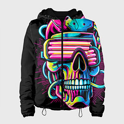 Куртка с капюшоном женская Cyber skull - ai art neon, цвет: 3D-черный