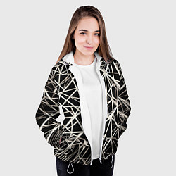 Куртка с капюшоном женская Белые хаотичные линии на чёрном фоне, цвет: 3D-белый — фото 2