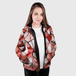 Куртка с капюшоном женская Чёрно-красная абстракция и чёрные полосы, цвет: 3D-черный — фото 2