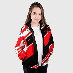 Куртка с капюшоном женская Красно-белые полосы и чёрный фон, цвет: 3D-черный — фото 2
