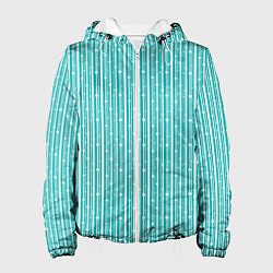 Куртка с капюшоном женская Бело-голубой полосы в горошек, цвет: 3D-белый