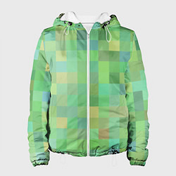 Куртка с капюшоном женская Пиксели в зеленом, цвет: 3D-белый