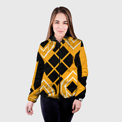 Куртка с капюшоном женская Чёрные квадраты и белые полосы на оранжевом фоне, цвет: 3D-черный — фото 2