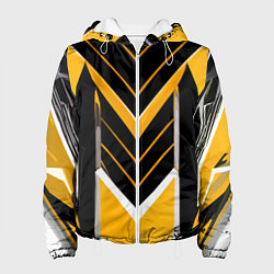 Куртка с капюшоном женская Жёлто-серые полосы на чёрном фоне, цвет: 3D-белый