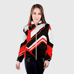 Куртка с капюшоном женская Бело-красные линии на чёрном фоне, цвет: 3D-белый — фото 2