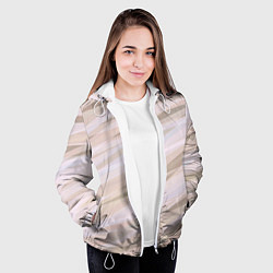Куртка с капюшоном женская Бежевый абстрактные полосы, цвет: 3D-белый — фото 2