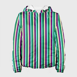 Куртка с капюшоном женская Фиолетово-зелёный полосатый, цвет: 3D-белый