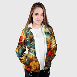 Куртка с капюшоном женская Композиция из цветов и рваной джинсы - нейросеть, цвет: 3D-белый — фото 2