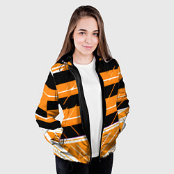 Куртка с капюшоном женская Чёрно-белые полосы на оранжевом фоне, цвет: 3D-черный — фото 2