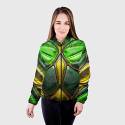 Куртка с капюшоном женская Зеленый текстурный костюм из кожи, цвет: 3D-черный — фото 2