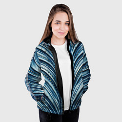 Куртка с капюшоном женская Вышивка линий на джинсах, цвет: 3D-черный — фото 2