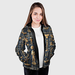 Куртка с капюшоном женская Символы Египта на дениме, цвет: 3D-черный — фото 2