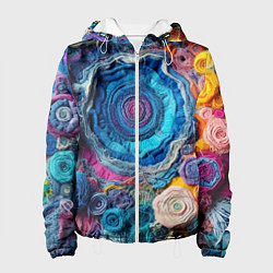 Куртка с капюшоном женская Вязаные цветы - пэчворк, цвет: 3D-белый