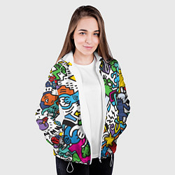 Куртка с капюшоном женская Странные разноцветные человечки, цвет: 3D-белый — фото 2